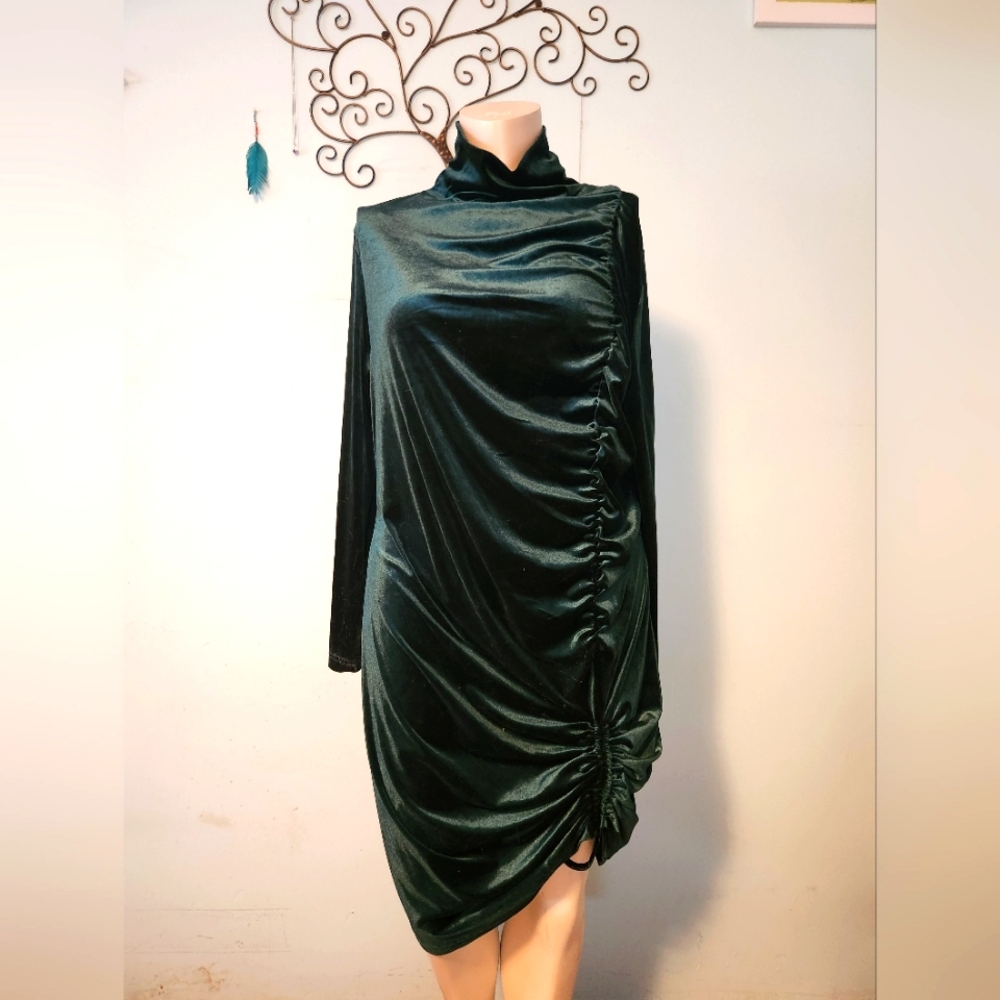 Forest green velvet- like dress